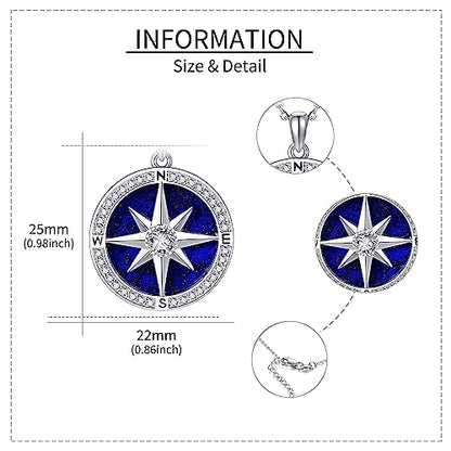 Moon/Lighthouse Necklace 925 Sterling Silver Abalone/Lapis Lazuli Lotus Flower Necklace for Women Crescent Jewelry Gift - style: Compass