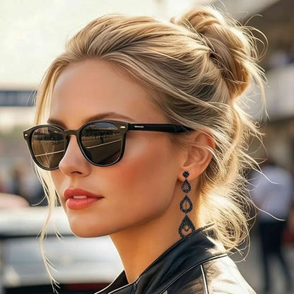 Catery Long Rhinestone Earrings Silver Pageant Earrings Dangling for Women Wedding - color: Black