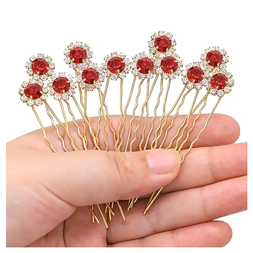 Ammei Crystal Bridal Hair Pins Clips Wedding Hair Accessories Hair Set Jewelry With Rhinestone For Brides and Bridesmaids Set Of 12 (Red) - color: Red