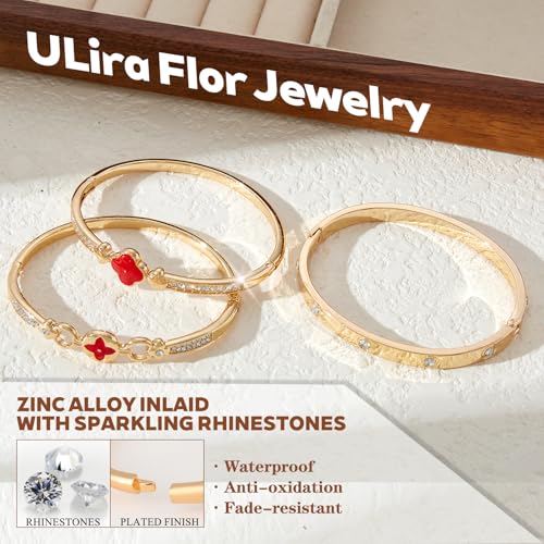 3 Pack Classic Gold Bangle Bracelet Set for Women Stackable Jewelry | 18K Gold Plated AAA Cubic Zirconia Unique Design Fits Most Wrists Simple Styling Long Lasting Luster Waterproof Non Tarnish - color: Classic-02-Red