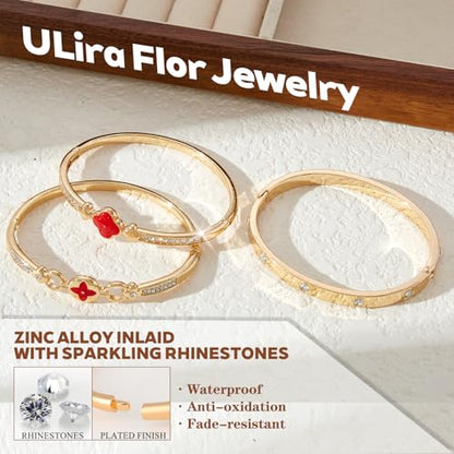 3 Pack Classic Gold Bangle Bracelet Set for Women Stackable Jewelry | 18K Gold Plated AAA Cubic Zirconia Unique Design Fits Most Wrists Simple Styling Long Lasting Luster Waterproof Non Tarnish - color: Classic-02-Red