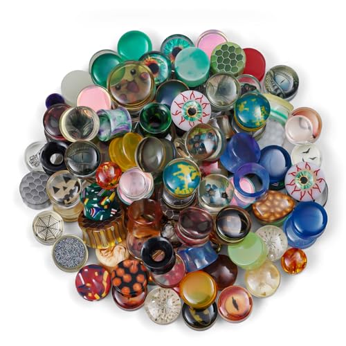 COOEAR Screw Fit Ear Gauges Flesh Plugs, 10 Pairs Random Styles Plugs Tunnels, Stainless/Glass/Stone/Acrylic Ear Piercing Stretchers Expander. - color: MH11, size: 12 mm