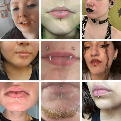 ZS 16G Devil Curved Barbell Lip Ring, Stainless Steel 6/8/10/12mm Long Bar Belly Button Ring, Flat Back Tiger Teeth Vertical Labret Lip Rook Navel Piercing Jewelry - color: Silver, size: L:12mm