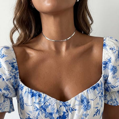 WomenGifts 14K Gold Silver Plated Herringbone Necklace for Women, Dainty Snake Chain Choker, Trendy Simple Long Layered Jewelry Non Tarnish, 3/4/5/8mm,14,16,18,20,22,24,26 Inch Thin & Chunky Options - color: Silver, style: 3mm-12.8inch