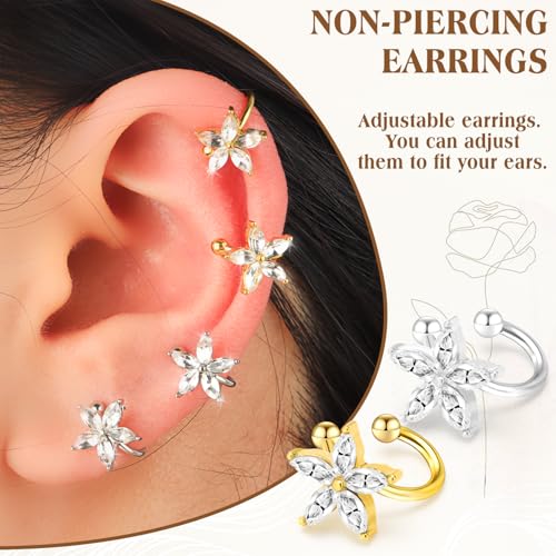 Ear Cuff Earrings with Fake Diamond for Women Non Piercing Fake Earring Cuff Clip On Earring Cuffs Non Pierced for Renaissance Costume,Rave Outfits,Birthday Dress,Women Gift - color: Silver+Gold