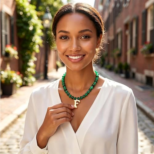 Initial Beaded Necklaces for Women,14K Gold Plated Bubble Letter Pendant Jewelry Gifts - color: acrylic neccklace-f