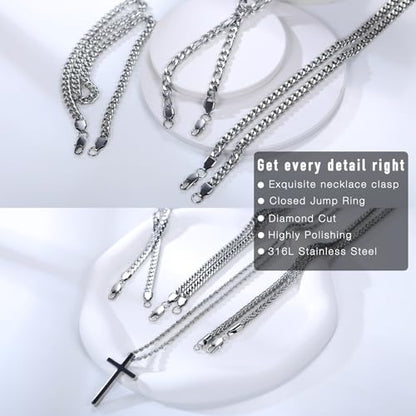 stino 7/8PCs Stainless Steel Chain Necklace Set for Men Women, Silver Tone Necklace Chains Bulk, Figaro Chain, Snake Chain, Cuban Link Chain, Rope Chain. - style: Muti-length- Heavy-7Pcs