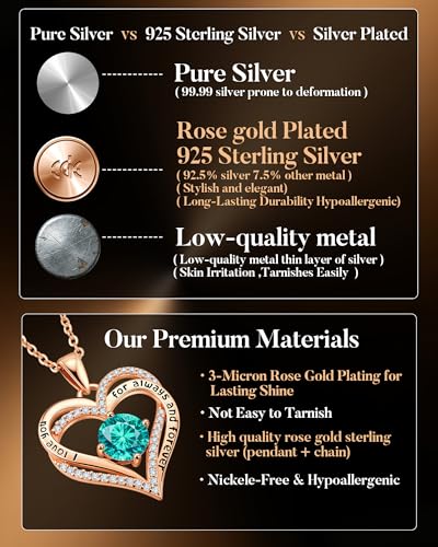 CDE S925 Silver Engraved Forever Love Heart Birthstone Necklaces for Women | 5A CZ,Hypoallergenic,Nickel-Free & Lead-Free Pendant,Anniversary Christmas Wedding Birthday Gift for Wife Girlfriend - color: 12-Dec, style: Rose Gold Plated