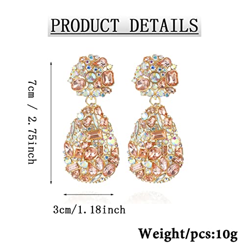Rhinestone Statement Earrings Teardrop Costume Earrings Cluster Crystal Chandelier Drop Dangle Earrings for Women - color: Pink