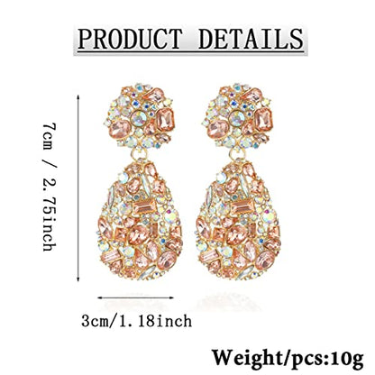 Rhinestone Statement Earrings Teardrop Costume Earrings Cluster Crystal Chandelier Drop Dangle Earrings for Women - color: Pink