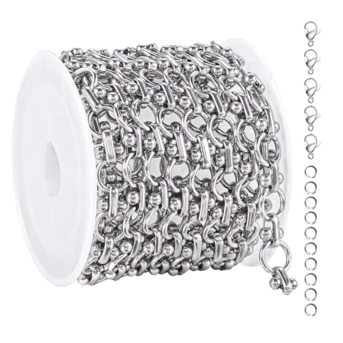 2 Meters Stainless Steel Chains Bulk Circle Chain for Jewelry Making with Jump Rings and Lobster Clasps - color: Circle Silver
