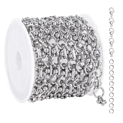 2 Meters Stainless Steel Chains Bulk Circle Chain for Jewelry Making with Jump Rings and Lobster Clasps - color: Circle Silver