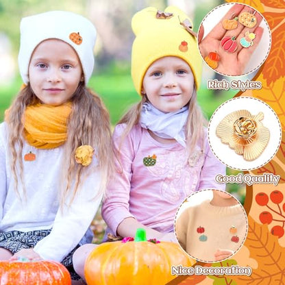 SANNIX 15Pcs Fall Pumpkin Pins, 15 Styles Enamel Colorful Pumpkin Brooches | Autumn Thanksgiving Pin Badges for Party Favors, Holiday Backpack Badge, Clothes Bags Hats Accessories - style: Pumpkin Pin