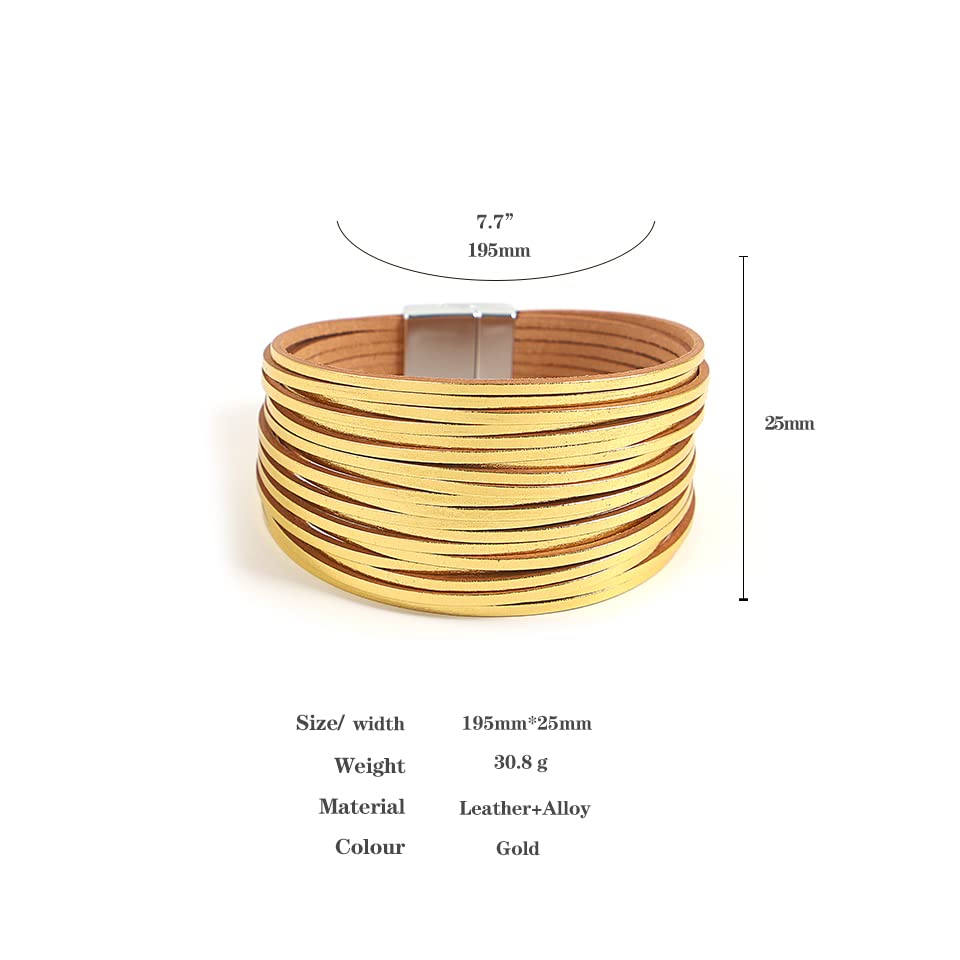 hotoo Leather Wrap Bracelet for Women - color: Gold