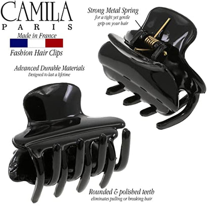Camila Paris CP3554 French Small Hair Clips for Women, 1.5" Small Claw Clip Fashion Styling Mini Hair Clip Accessories for Women, Strong Hold No Slip Grip Cute Claw Clips, Made in France - color: Black 1.5"