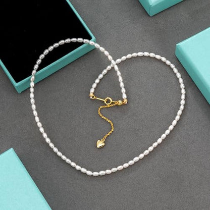 Pearls Necklace, Freshwater Tiny Small Pearls Necklace for Women's Pearl Strand Necklace Chain 18K Gold Plated Hypoallergenic White Necklace as Prom Bridesmaid Birthday Gifts - color: Rice Pearls, 18KWGP Lock