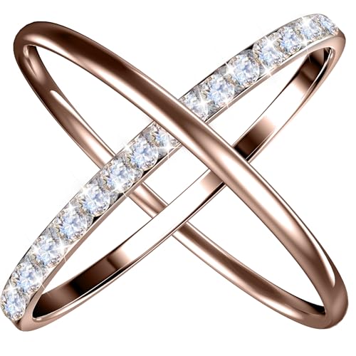 2 Pack 14K Gold Plated Stackable Rings Compatible with Oura Ring 5/Gen 4/Gen 3, Cubic Zirconia Simulated Diamond Stacking Rings Eternity Bands for Smart Ring (RoseGold, 6)