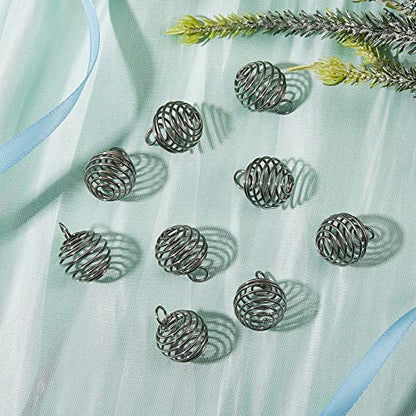 LiQunSweet 10 Pcs Stainless Steel Wire Round Spiral Bead Cage Charm Wire Wrap Gemstone Holder Pendants for Jewelry Making and Crafting - color: Stainless Steel Cage_14mm