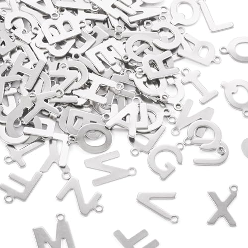 Craftdady Letter Charms Capital Pendants Mixed A-Z Initial Letter Number Charms DIY Bracelet Necklace Pendants for Jewelry Making, Gold, Antique Silver, Platinum - color: Stainless Steel Color