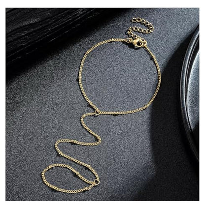 Evil Eye, Heart, Cross-Gold Ring Bracelet Hand Chain Layered Finger Bracelets for Women Delicate Link Chain Jewelry - style: satellite Chain bracelet-gold