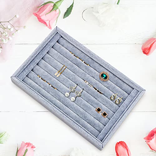 Estink Jewelry Display Tray 9" Velvet Ring Earrings Holder Organizer | Soft lining, 7-slot insert for rings, compact 9x6 inch vanity , ideal for or drawer storage