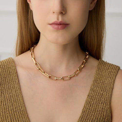 COBI Paperclip Chain Necklace for Women,Beaded Necklace,18K Gold /925 Sterling Silver Plated,Chunky Link Chain Necklace for Daily Wear,Ideal Gift for Her 17" - style: Paperclip-Gold