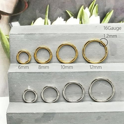 16Gauge earrings nosering clicker hoop Hypoallergenic body piercing ring | 6-14mm/6-12mm/Stainless Steel Gold/Silver,Septum Rings Hinged Clicker, Helix Cartilage Daith Tragus,Sleeper Hoop,Piercing - color: 8pcs Silver/Gold 16g