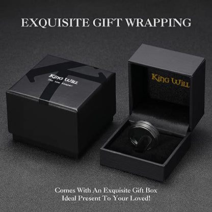 King Will Mens Tungsten Carbide Wedding Band with Groove Design | 6/7/8mm Width, Grooved, Comfort Fit, Everyday Wear - color: Black-8mm