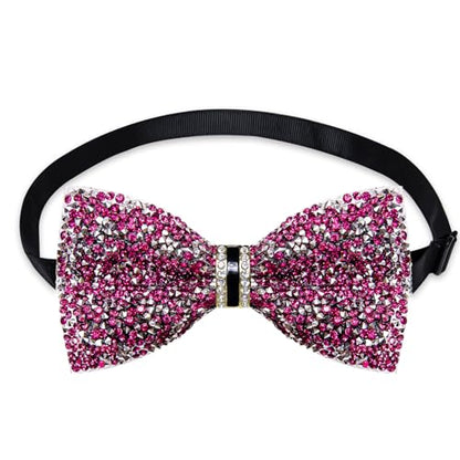 DiBanGu Mens Rhinestone Bow Tie with Ring and Lapel Pin Set | Adjustable Strap,Pre-tied Style,3PCS,Sequin Diamond Bowties，Solid/Mix Color,Shiny Accessory,for Party Prom Banquet Wedding - color: Hot Pink