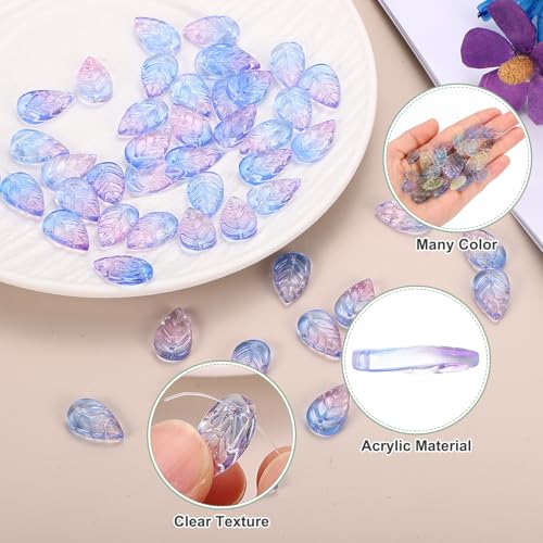 PATIKIL Leaf Beads, 50Pcs Crystal Translucent Czech Glass Beads for DIY Jewelry Making Bracelets Necklace, Gradient Blue Purple - color: Gradient Blue Purple