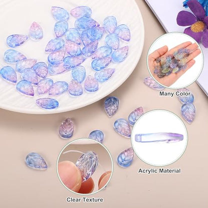 PATIKIL Leaf Beads, 50Pcs Crystal Translucent Czech Glass Beads for DIY Jewelry Making Bracelets Necklace, Gradient Blue Purple - color: Gradient Blue Purple