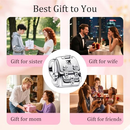S925 Sterling Silver Cute Bead Charm for Pandora Bracelets and Necklaces | Lucky Clover Cute Animal Pink Bow Cherry Butterfly Pendant Bead Charms Jewelry Making Gifts for Women Valentines Mother's Day - style: Mini Backpack Bead Charm