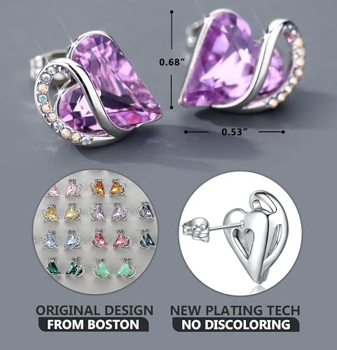 Leafael Infinity Love Heart Stud Earrings for Women, Birthstone and Healing Stone, Gifts for Mom, Wife, and Her, Silver Plated - color: 06-June-Alexandrite Light Purple
