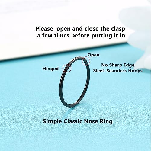 Lantine Black Hinged 20g 18g 16g Nose Rings Hoops 6mm 8mm 10mm 12mm 14mm 16mm Septum Ring Clicker Cartilage Helix Hoop Earrings Set - style: 18g 8mm 2pieces Set