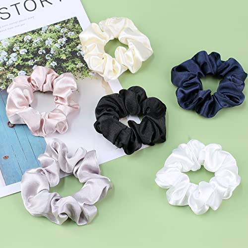 IVARYSS Scrunchies for Hair Sleep, Premium Satin Soft Than Silk for Women Curly Hair, Cute Bands Ties for Girls Thin | Thick Hair Styling, 12 Pack, Dark - color: Dark Scrunchies