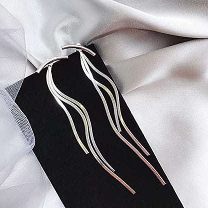 Gold Long Dangle Drop Earrings for Woman,Punk Sleek Metal Chain Tassel Earrings 70s/80s Disco Outfits Accessories Jewelry - color: 4:Silver