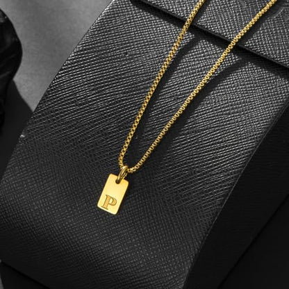 Gold Plated Square Initial Necklace Waterproof A-Z Letter Pendant on Thin Chain - Dainty, Stackable Jewelry for Women - color: Golden-M, size: F
