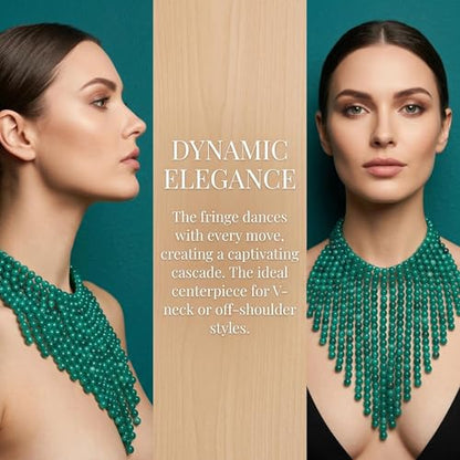 Coiris Boho African Wooden or Acrylic Beaded Bib Statement Necklace Strands Layered Cluster Chunky Collar Choker Wood Necklace for Women Fashion Costume Jewelry - color: Teal