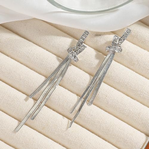 FUTIMELY Gold Long Dangle Drop Earrings for Woman,Punk Sleek Metal Chain Tassel Earrings 70s/80s Disco Outfits Accessories Jewelry - color: 6:Silver