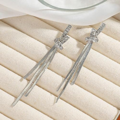 FUTIMELY Gold Long Dangle Drop Earrings for Woman,Punk Sleek Metal Chain Tassel Earrings 70s/80s Disco Outfits Accessories Jewelry - color: 6:Silver