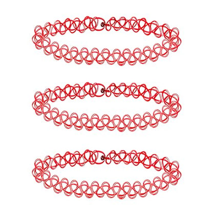3PCS Black Tattoo Choker Necklace Rainbow Tattoo Chokers Gothic 90s Choker Necklace Purple Tattoo Choker and Pink Chokers 2000s Y2K Multicolour Collar Adjustable Stretchy Elastic Necklace Jewelry Gift for Women - color: 3PCS Red