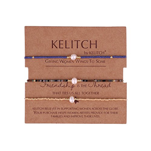KELITCH 3 PCS Natural Pearls Bracelets Women Strand Thin Rope Friendship Bracelets Handmade Stack Charm Bracelets - color: 02S