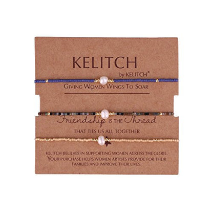 KELITCH 3 PCS Natural Pearls Bracelets Women Strand Thin Rope Friendship Bracelets Handmade Stack Charm Bracelets - color: 02S