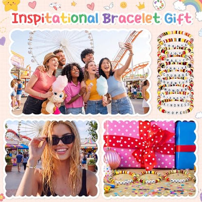 Liliaafar 20 Pcs Inspirational Friendship Bracelets Bulk Adjustable Motivational Beaded Bracelets for Back to School Teacher Gifts Classroom Party Favors - style: Cartoon Story Polymer Clay