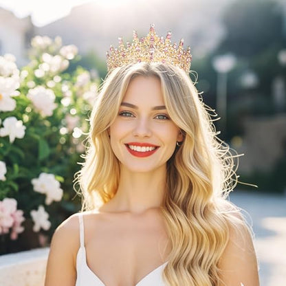 Tiaras and Crowns for Women Crystal Princess Tiaras Rhinestone Queen Crowns For Wedding Bridal Birthday Prom Pageant Party (Tiara 100) - color: Gold Pink