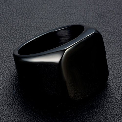 Stainless Steel Signet Ring for Men Solid Square Biker Rings Matte Brushed/Polished Finish - color: Polished, Black