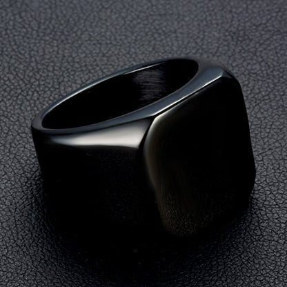 Stainless Steel Signet Ring for Men Solid Square Biker Rings Matte Brushed/Polished Finish - color: Polished, Black