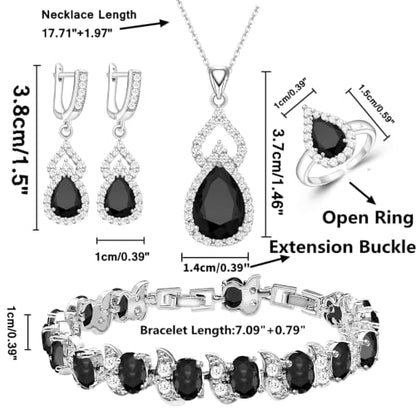 Wedding Jewelry Set for Women Gem Necklace Earrings Bracelet Luxury Jewelry Set Birthday Valentine's Day Mother's Day Christmas Prom Jewelry Gift - color: KKJ-4-Black