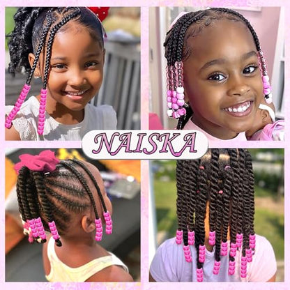 NAISKA 90Pcs Rose Red Hair Beads for Kids Cute Hair Beads for Braids Girls Beads for Hair Dreadlock Beads Small Pony Beads Acrylic Gradient Loc Beads Braid Charms - color: Rose Red
