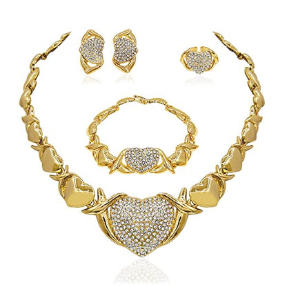 SYHOL Gold Jewelry Set 18K Gold Accessories for Women Jewelry Set Wedding Bridal Fashion Jewelry Sets Women Accessories Bracelets Earrings and Rings Sweetheart Gifts - color: Gold